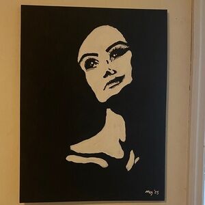 Hand painted acrylic elegant woman Black and White Portrait Art